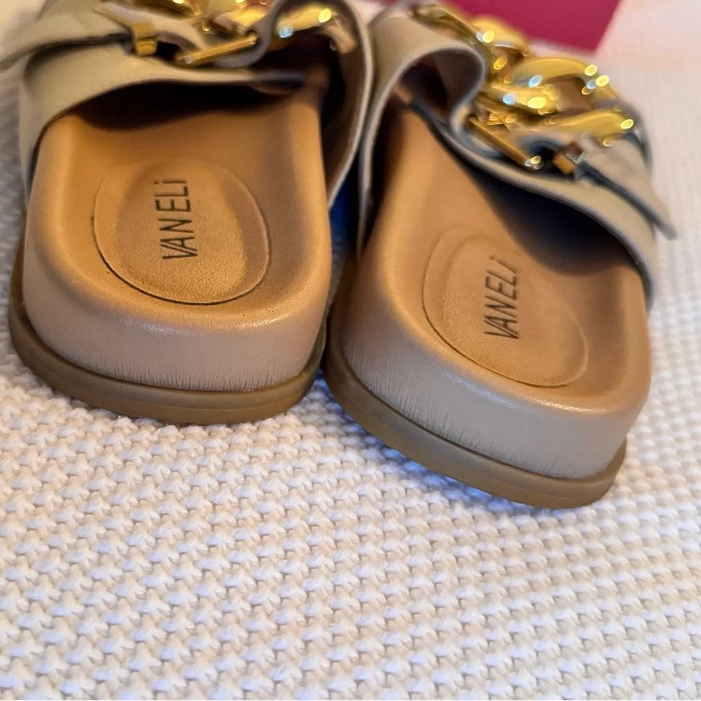 VANELI Farasy Soft Beige & Gold Chain Slide Sandals Women’s Shoes